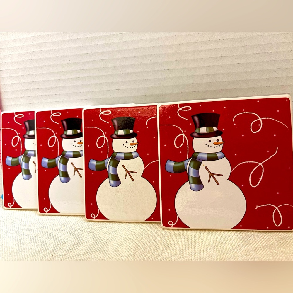 Snowman Coasters - set of 4 - Coaster Tray Included